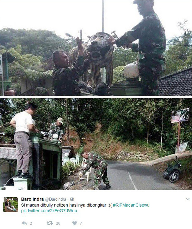 Illustration for article titled El ejército de Indonesia destruye una estatua porque era tan fea que no dejaban de hacer memes sobre ella